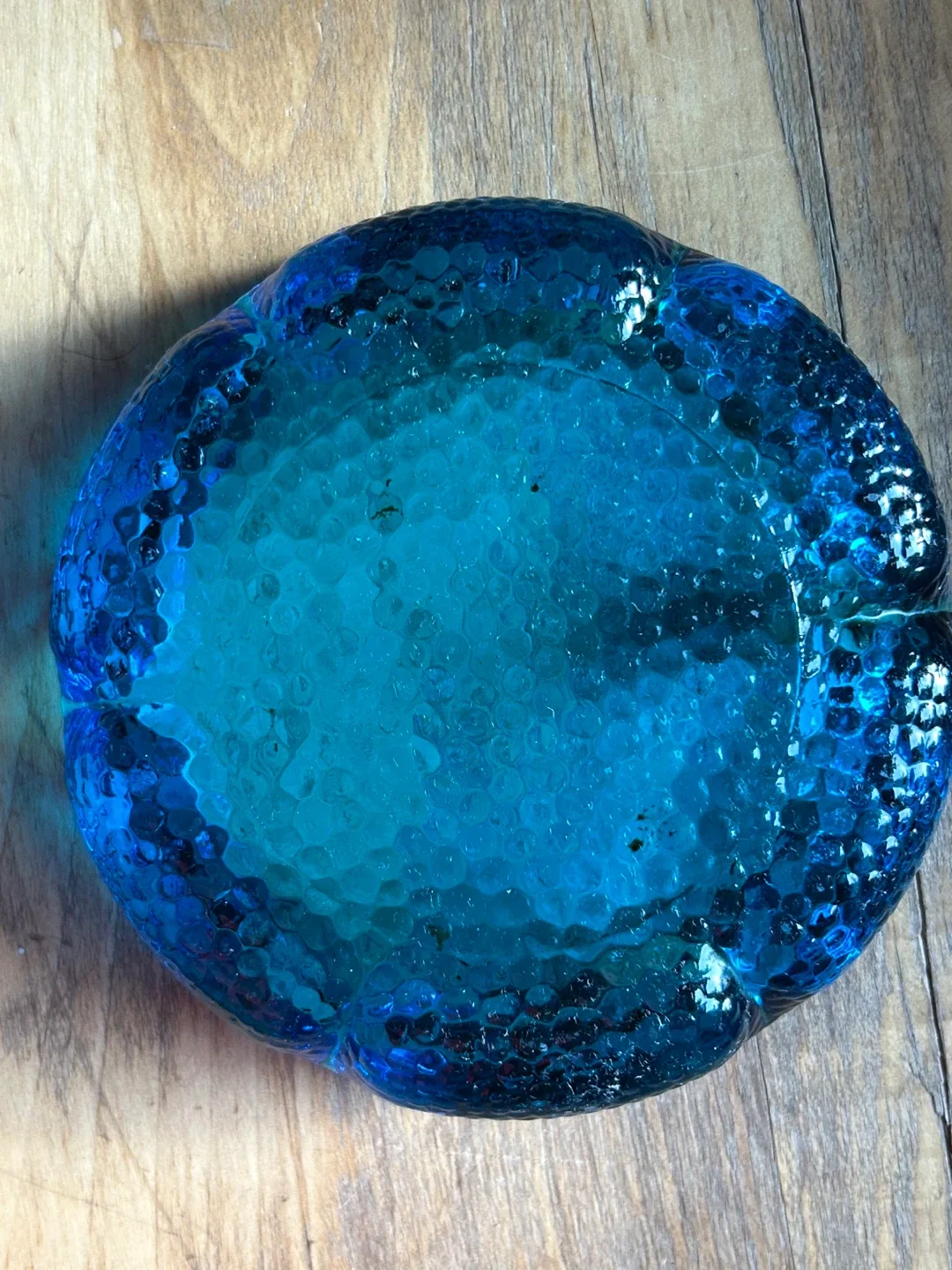 $9 Blenko cobalt Blue Lotus Pebble Art Glass dish MCM vintage image indicator(2)