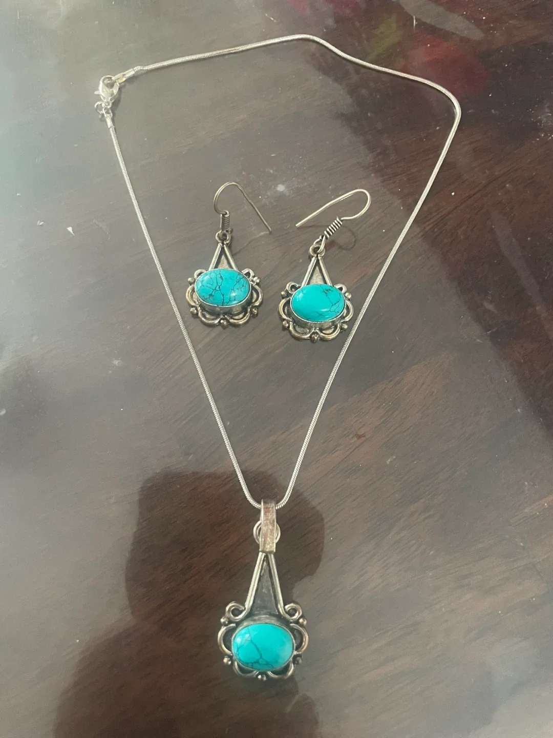 Silver Stone Necklace & Earring Set thumbnail