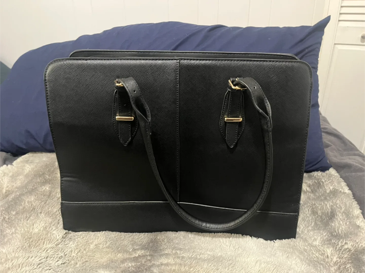 Black Faux Laptop Tote Bag 15.6 inch thumbnail