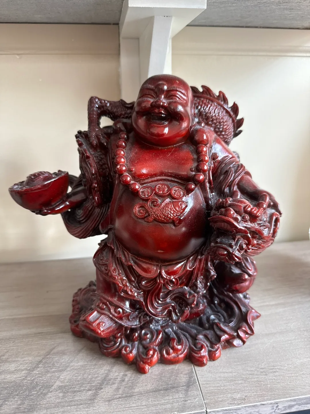 Laughing Buddha Statue with Dragon