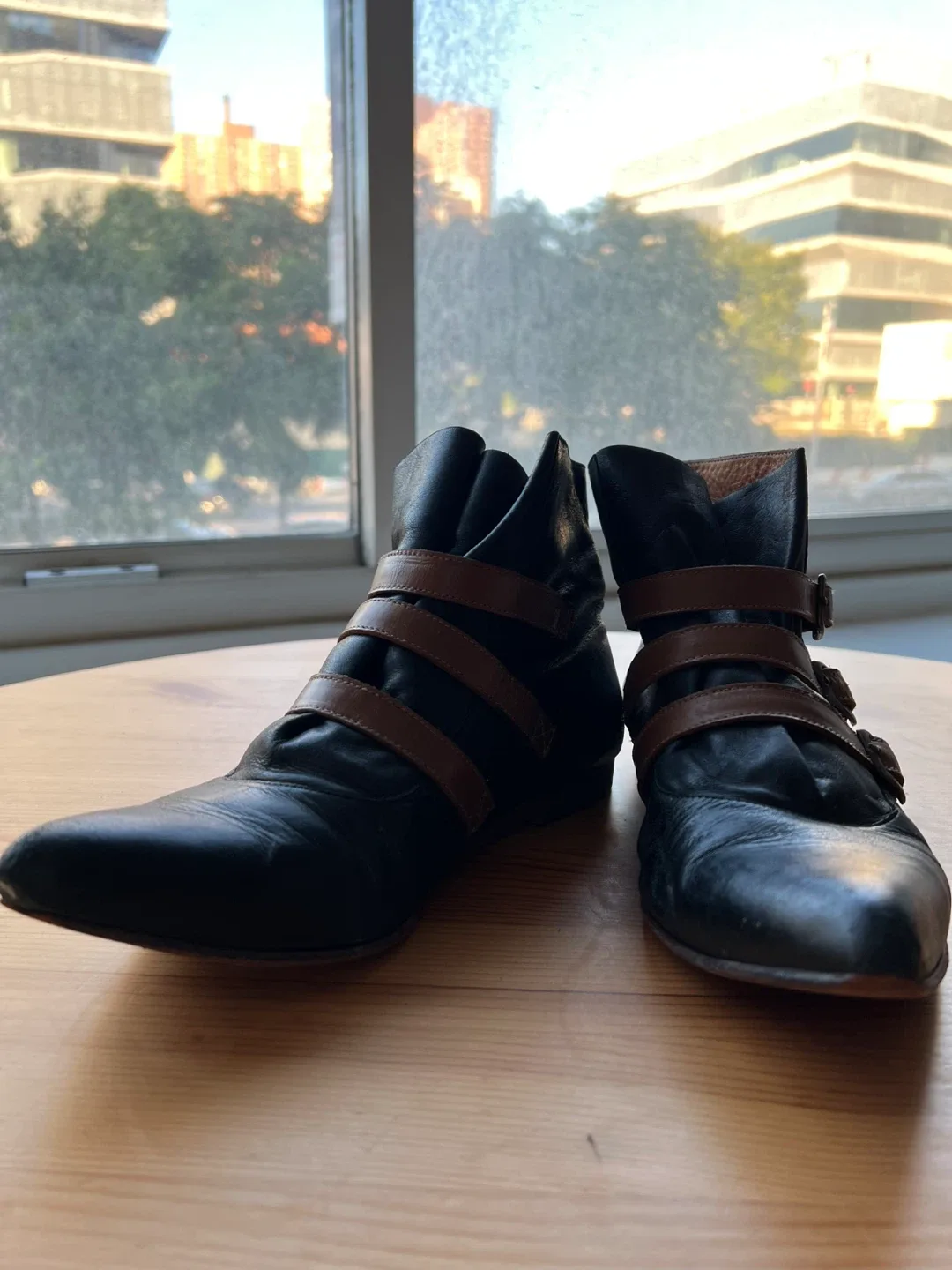 FLUEVOG PRESENCE HASTE Black Leather Buckle Ankle Boots thumbnail