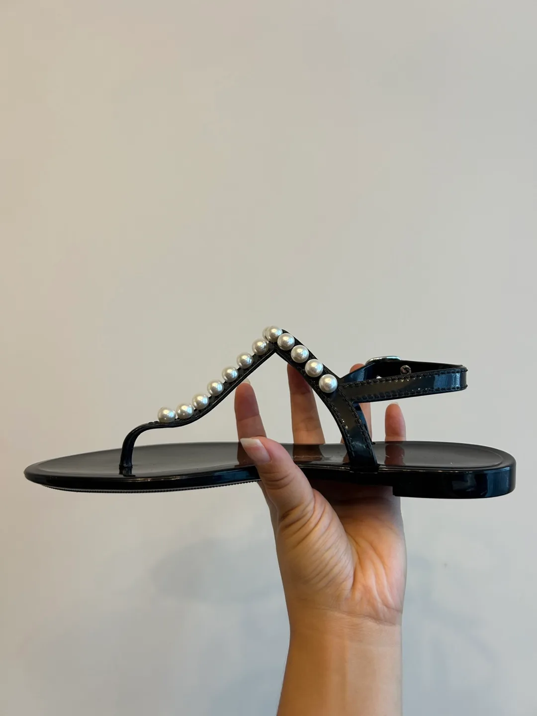 Brand New  Stuart Weitzman Black Sandals with Pearls size 7 thumbnail