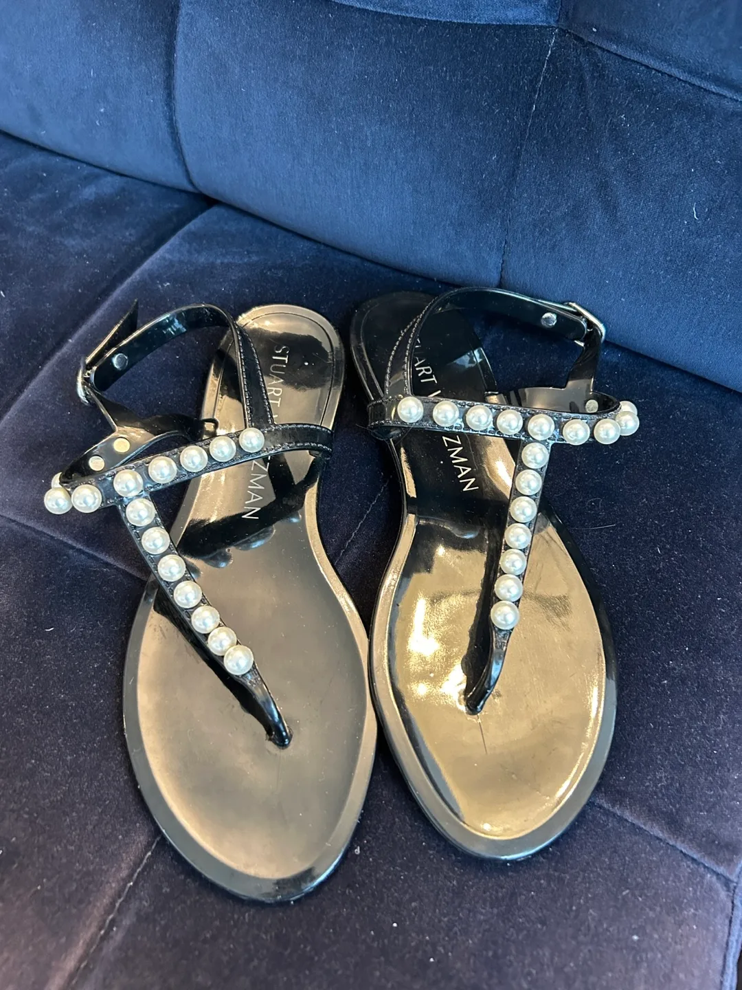 Brand New  Stuart Weitzman Black Sandals with Pearls size 7 image indicator(2)
