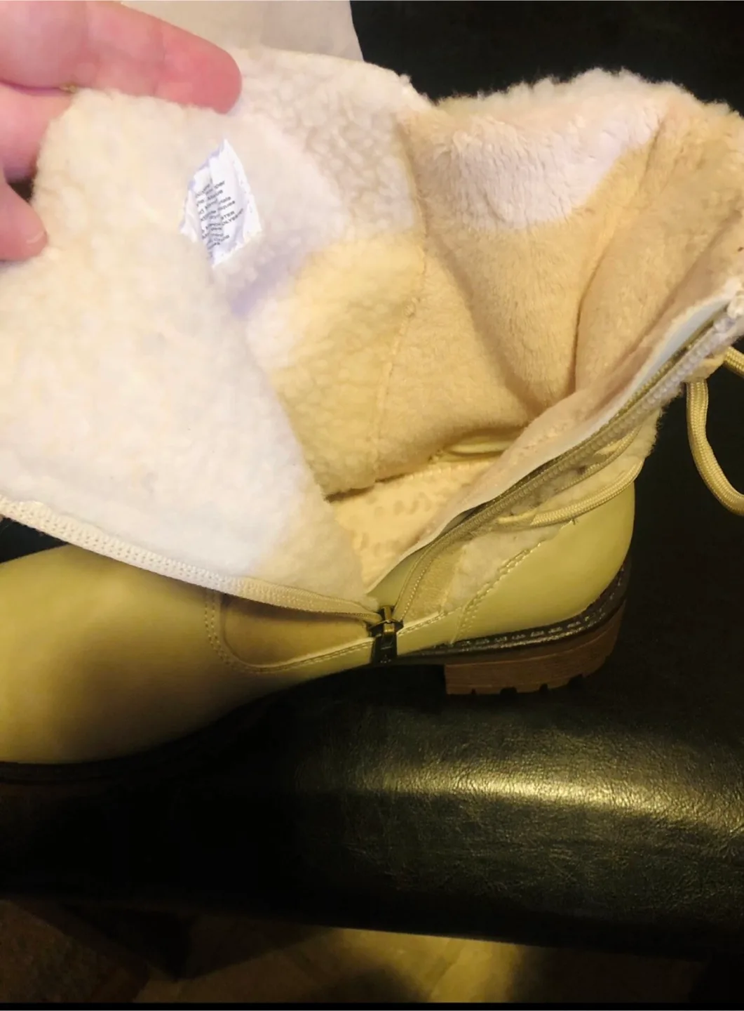 NEW Cream Boots , Faux Fur Lining Zip up & Lace up Back image indicator(3)