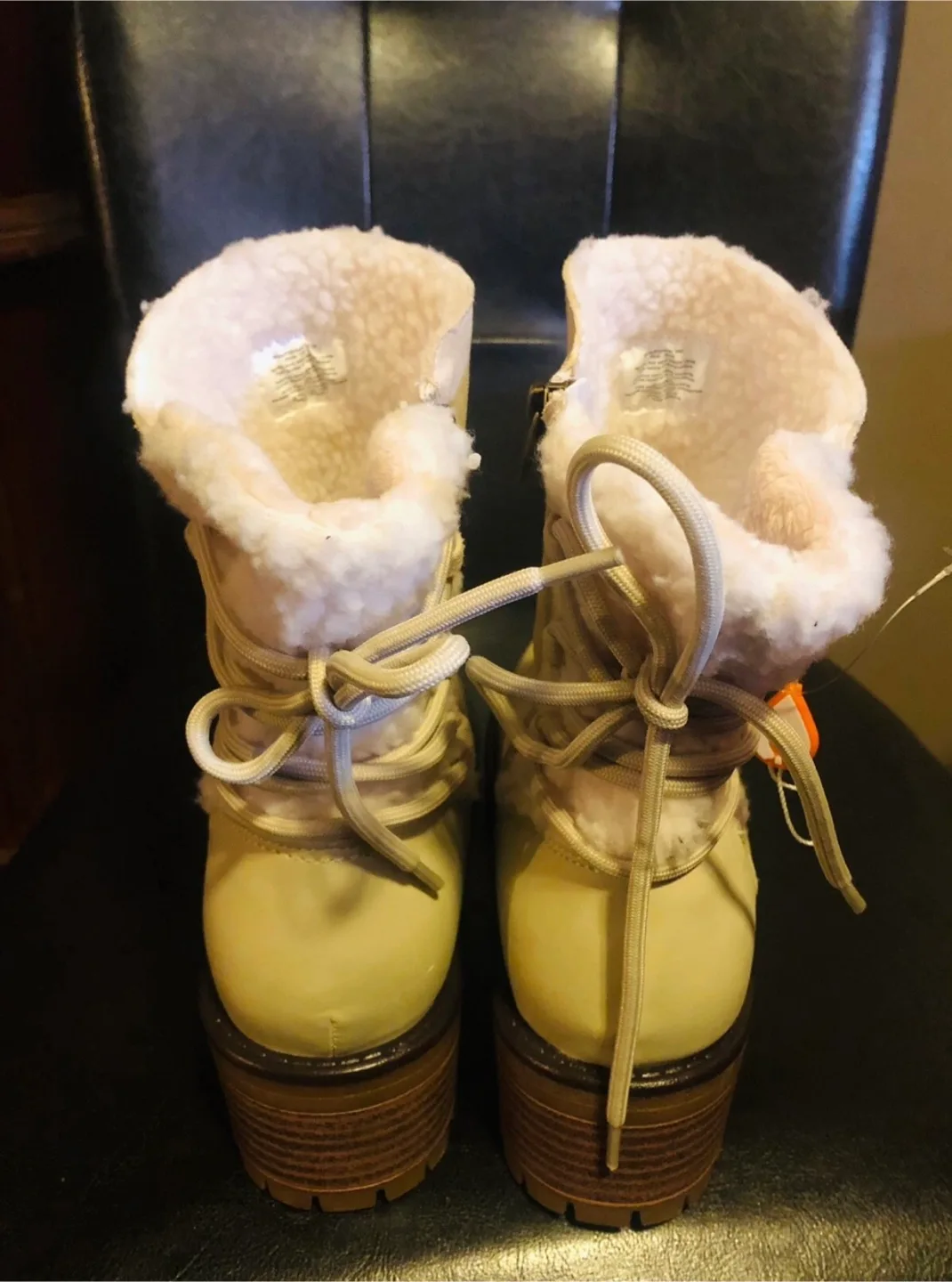 NEW Cream Boots , Faux Fur Lining Zip up & Lace up Back image indicator(5)