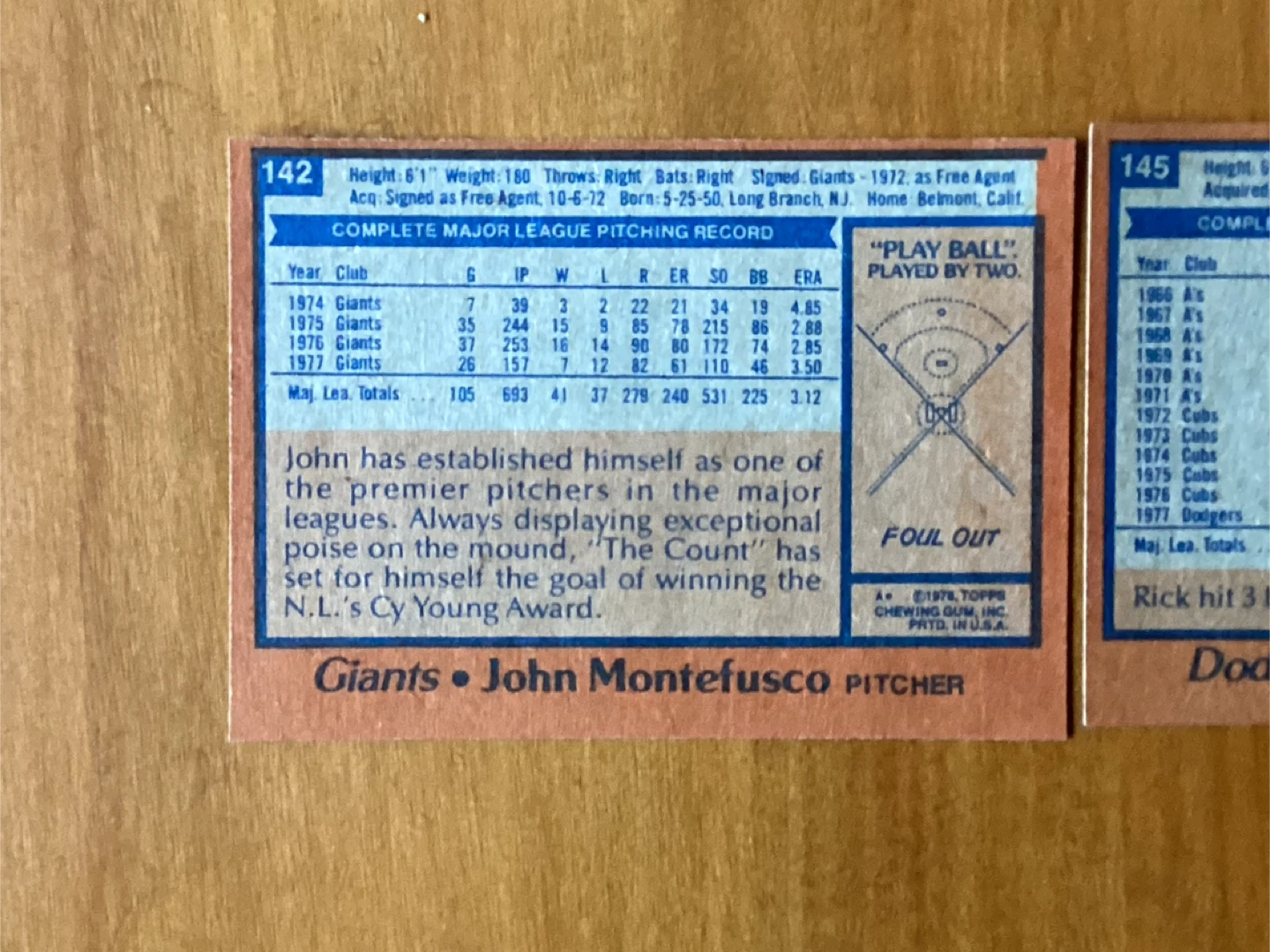2. 1978 TOPPS MAJOR LEAGUE BASEBALL Cards #’s 142 & 145 - photo 5
