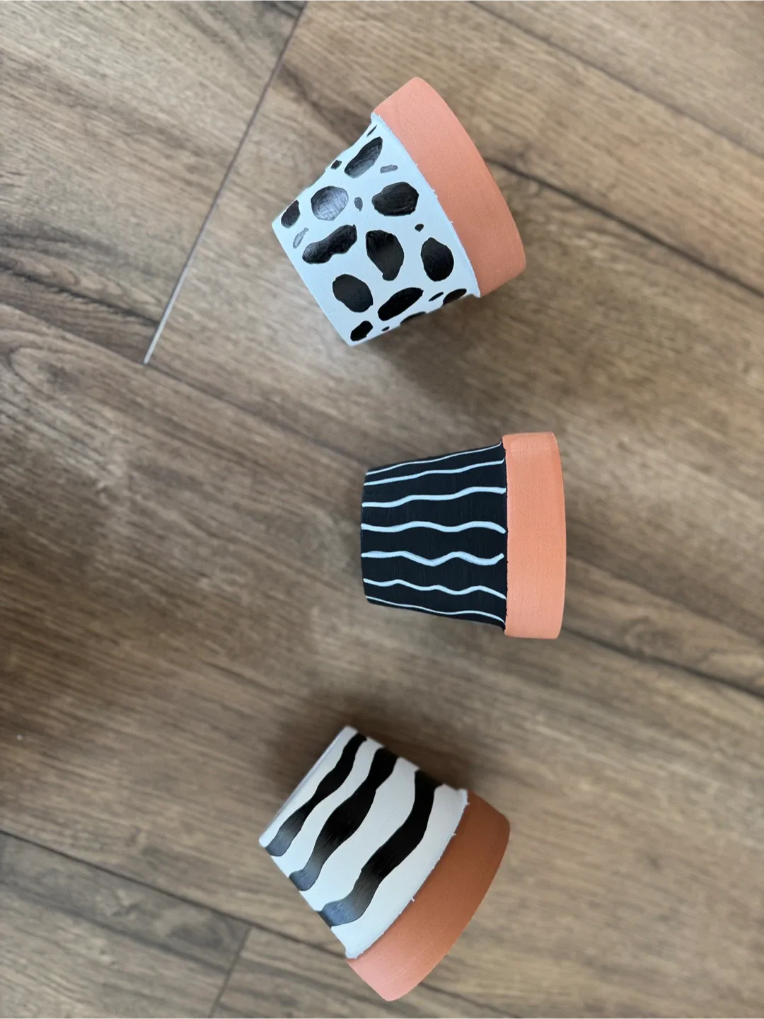 3 Painted Terracotta Plant Pots - Black and White image indicator(6)