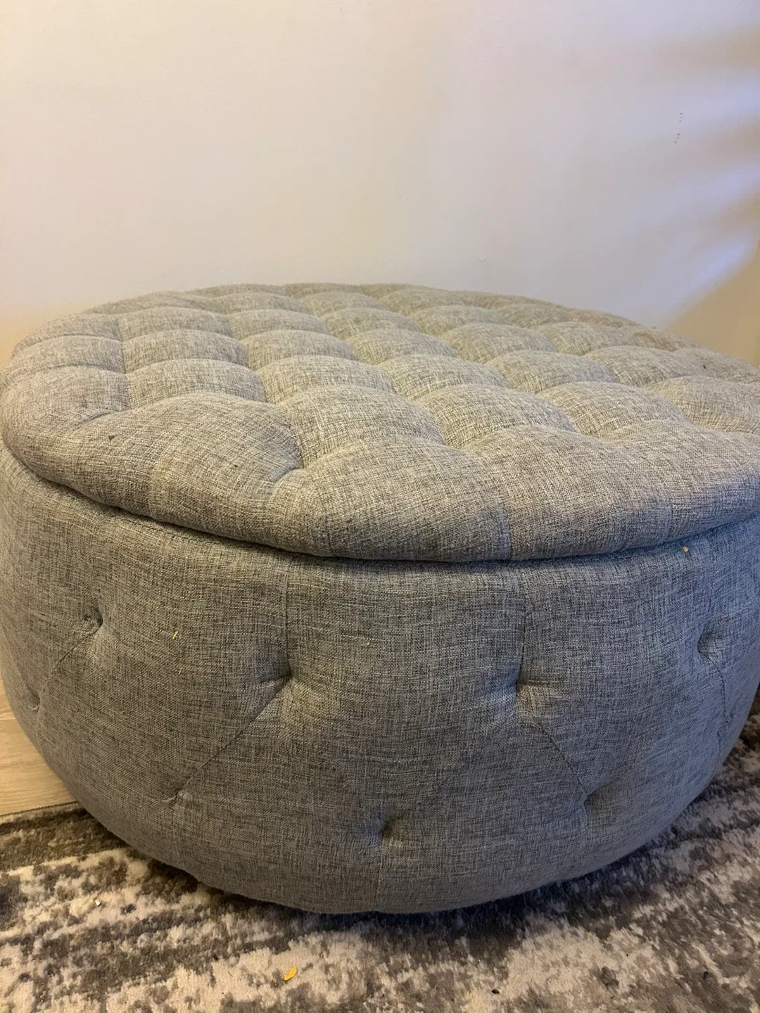 Grey Round Tufted Storage Ottoman with Tray thumbnail