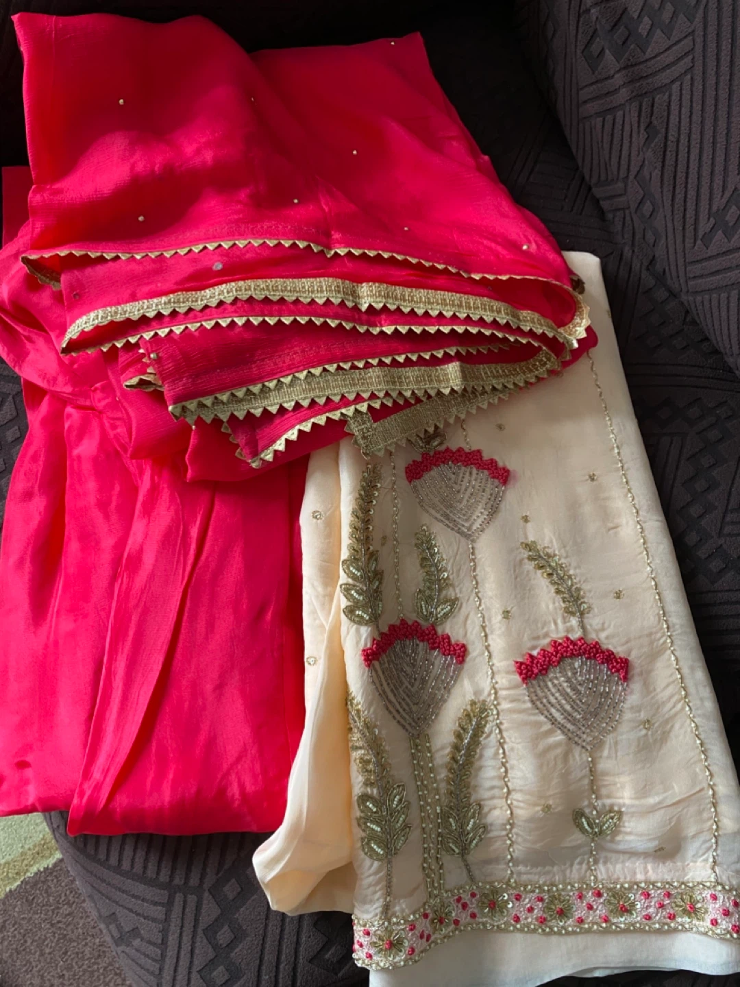 Salwar Kameez Suit - Pink & Cream