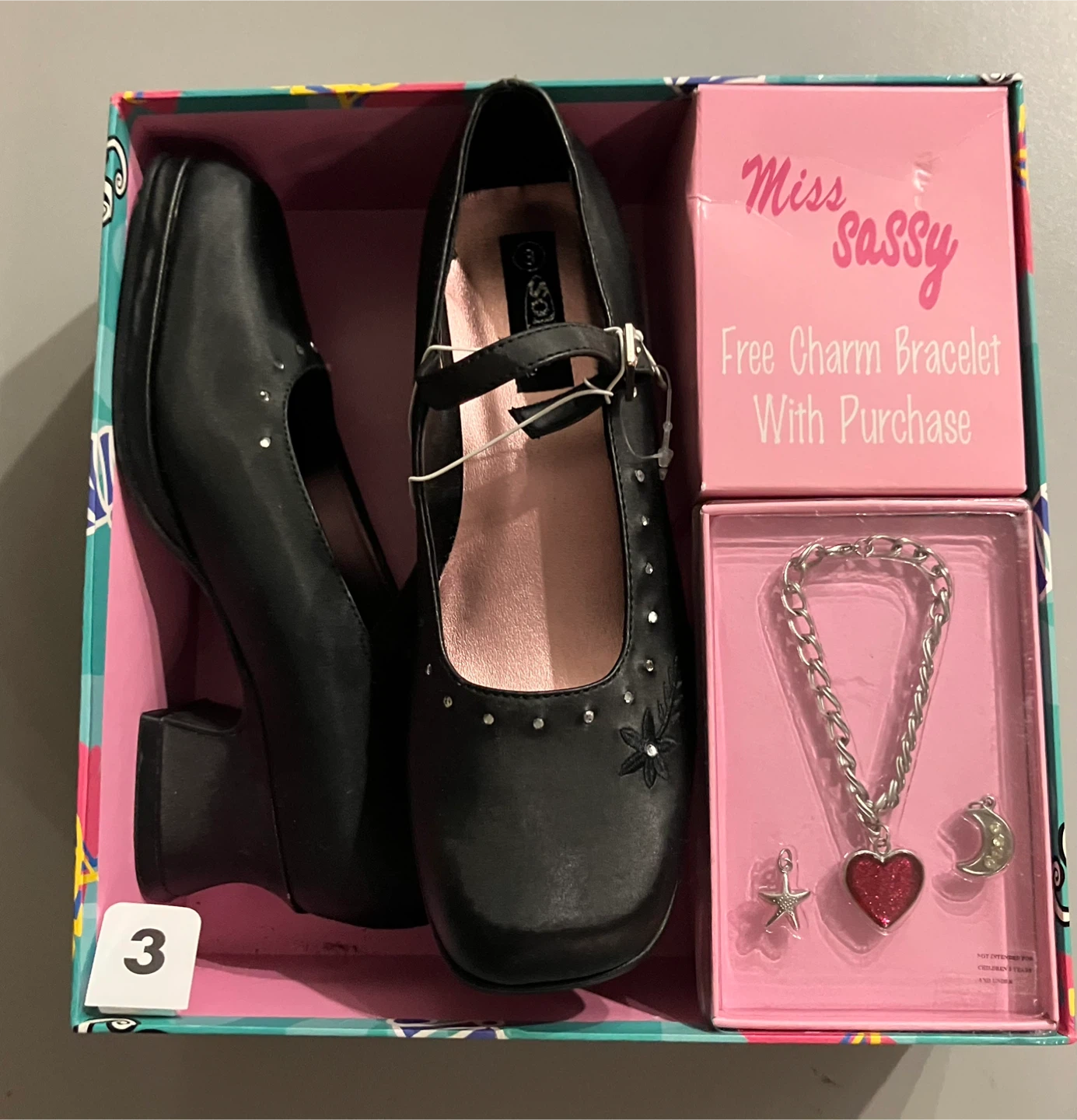 Vintage Miss Sassy Black Mary-Jane Shoes - Size 3
