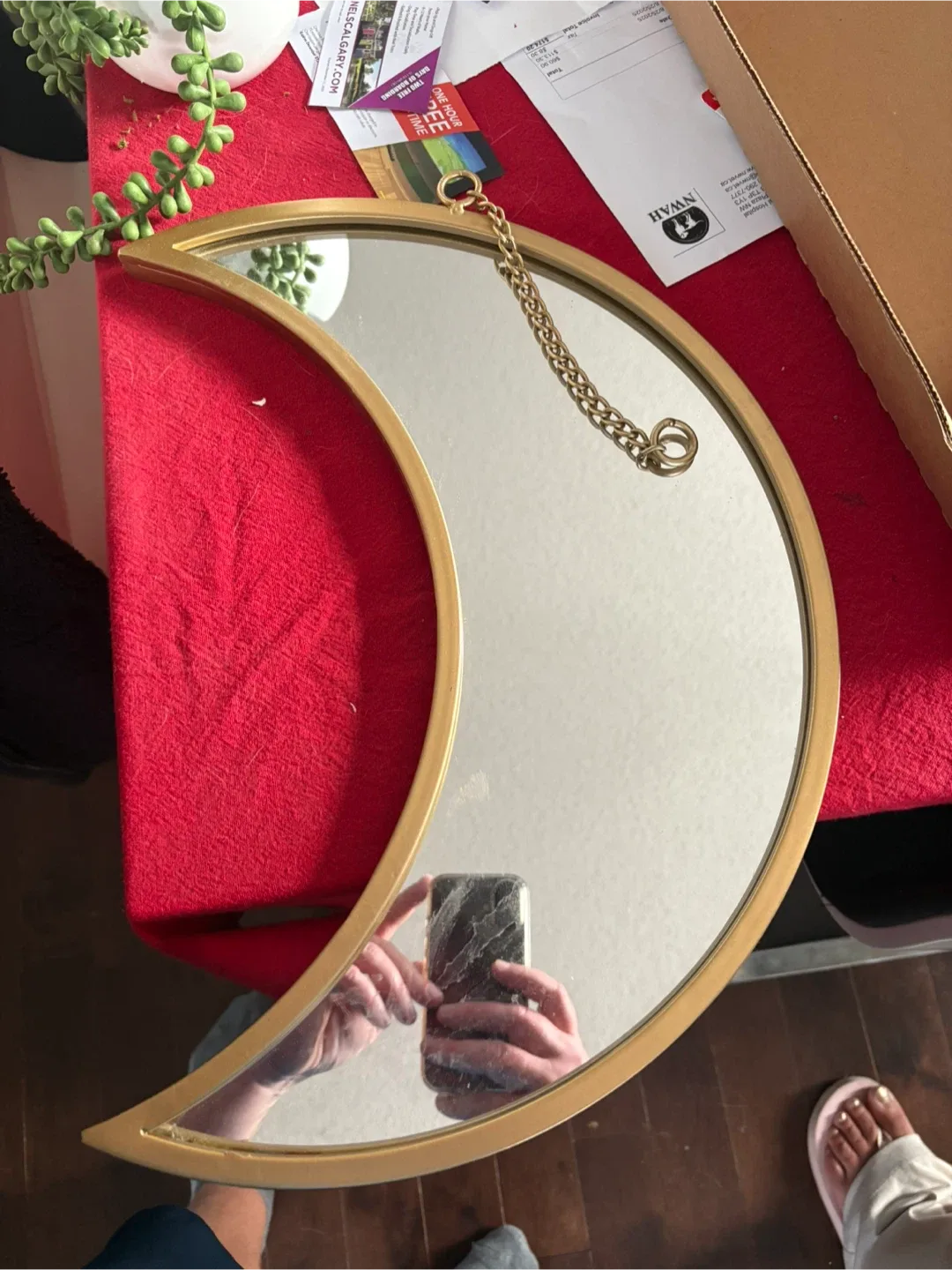 Moon Shaped Mirror with Gold Frame