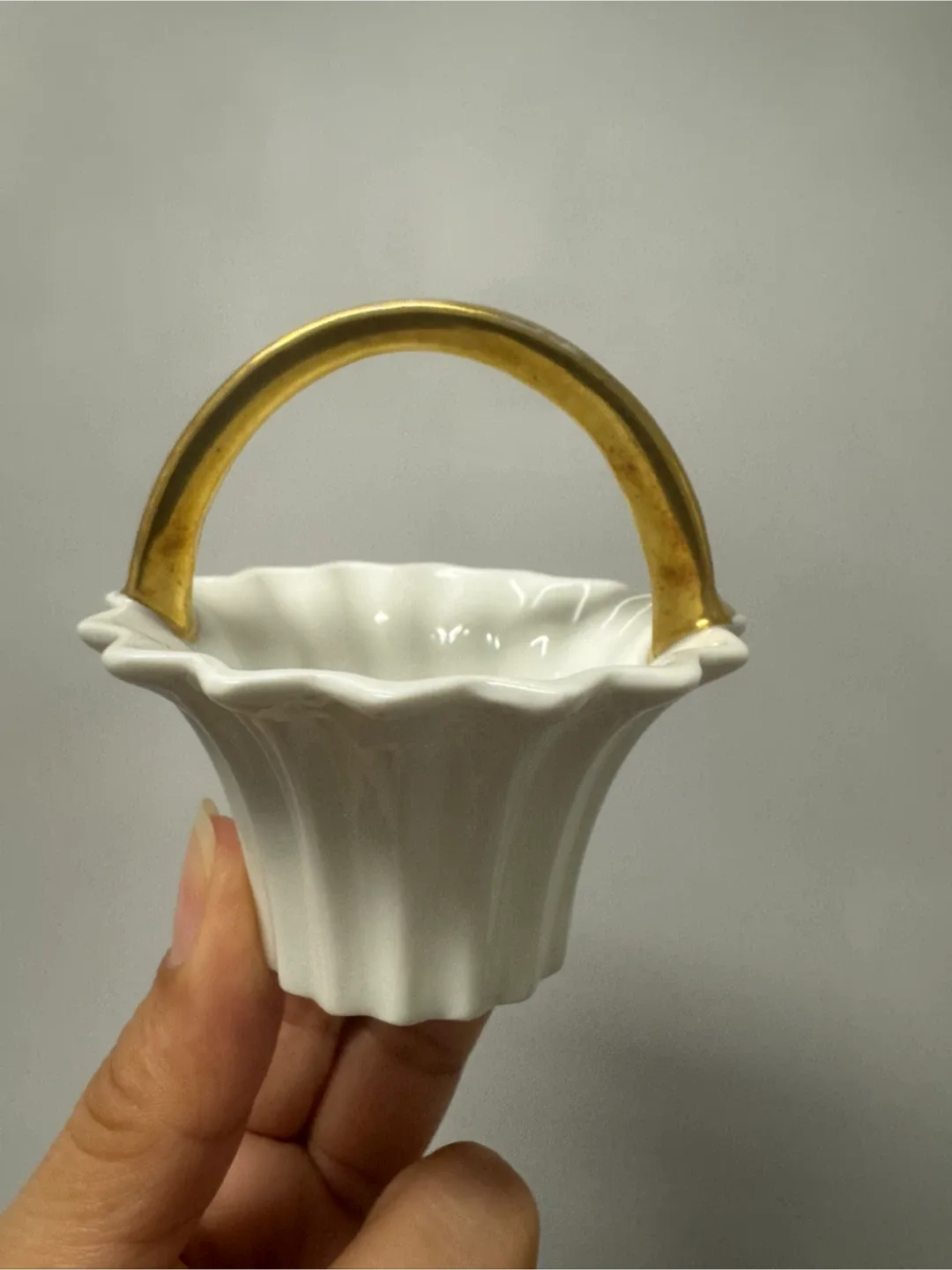 🥕Thomas Bavaria Small White Basket with Gold Handle thumbnail