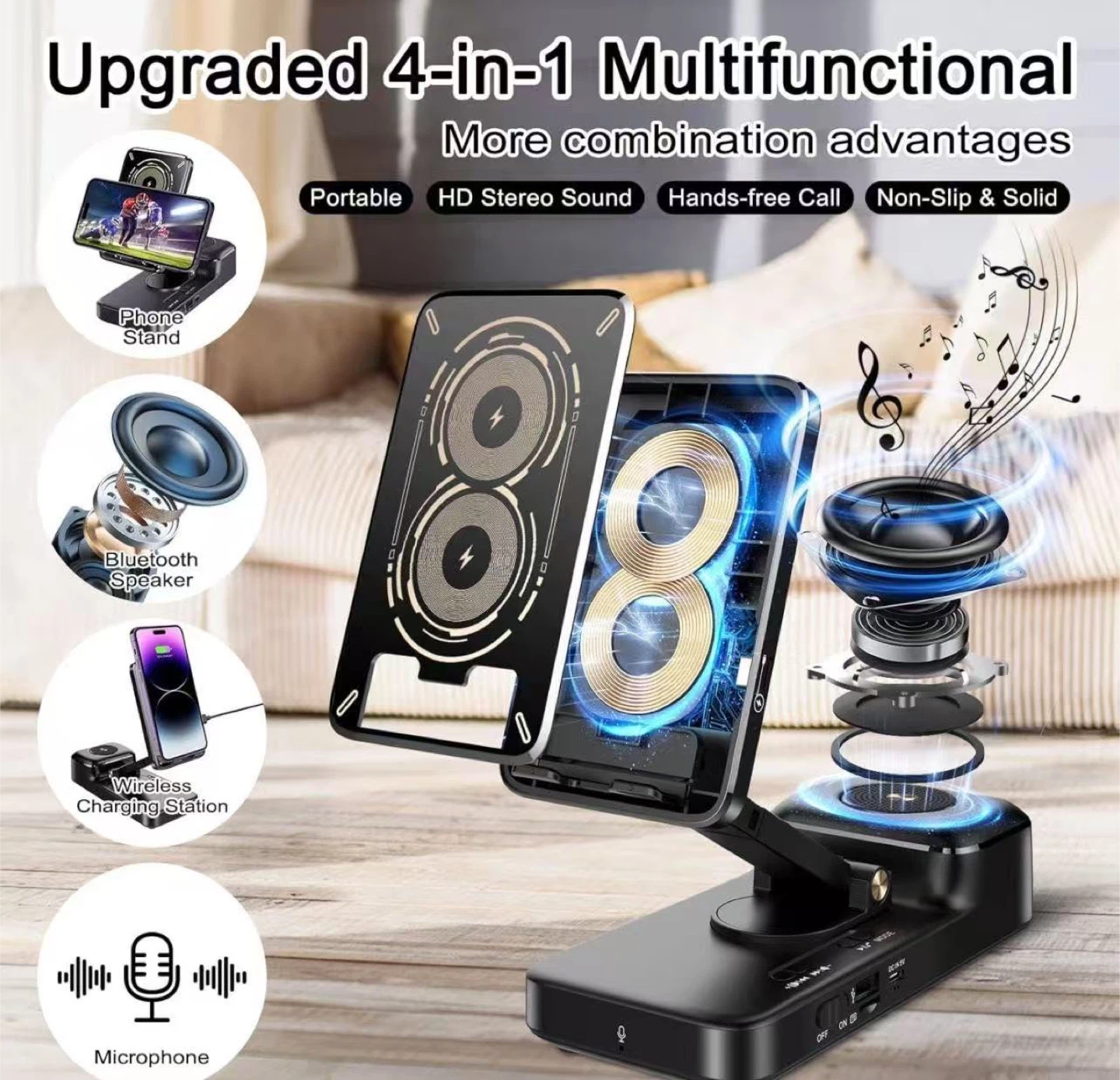 Bluetooth Speaker with Wireless Charging & Phone Stand - photo 2