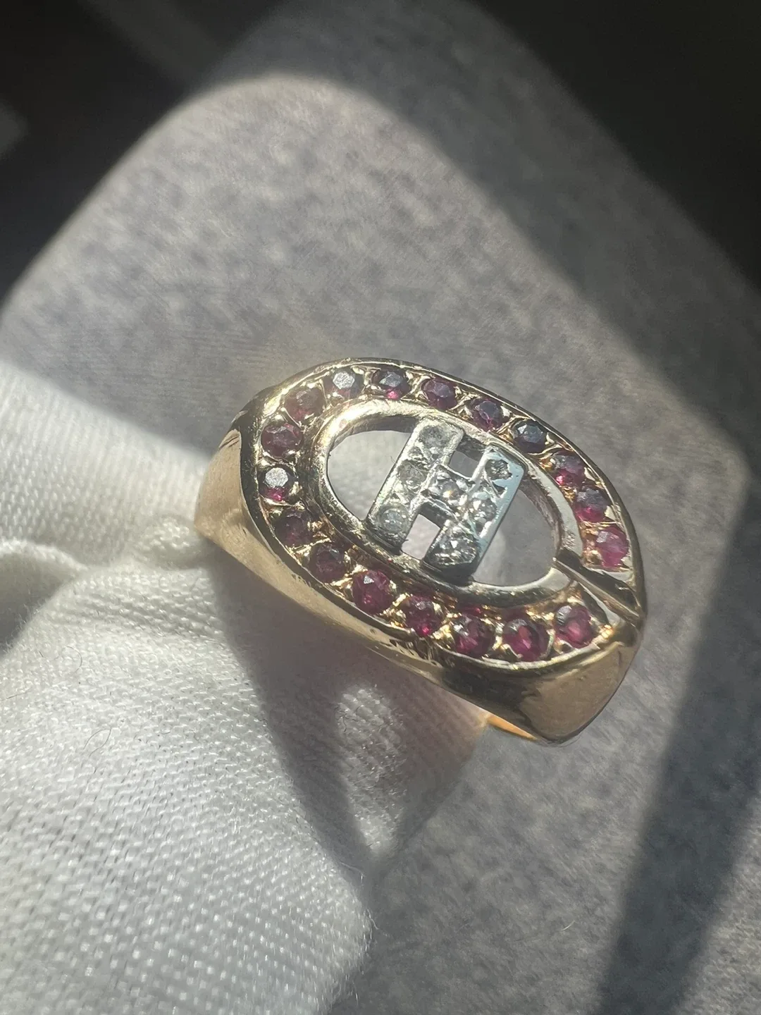 14 k  Gold  men’s ruby and diamonds ring  with Gemstones thumbnail