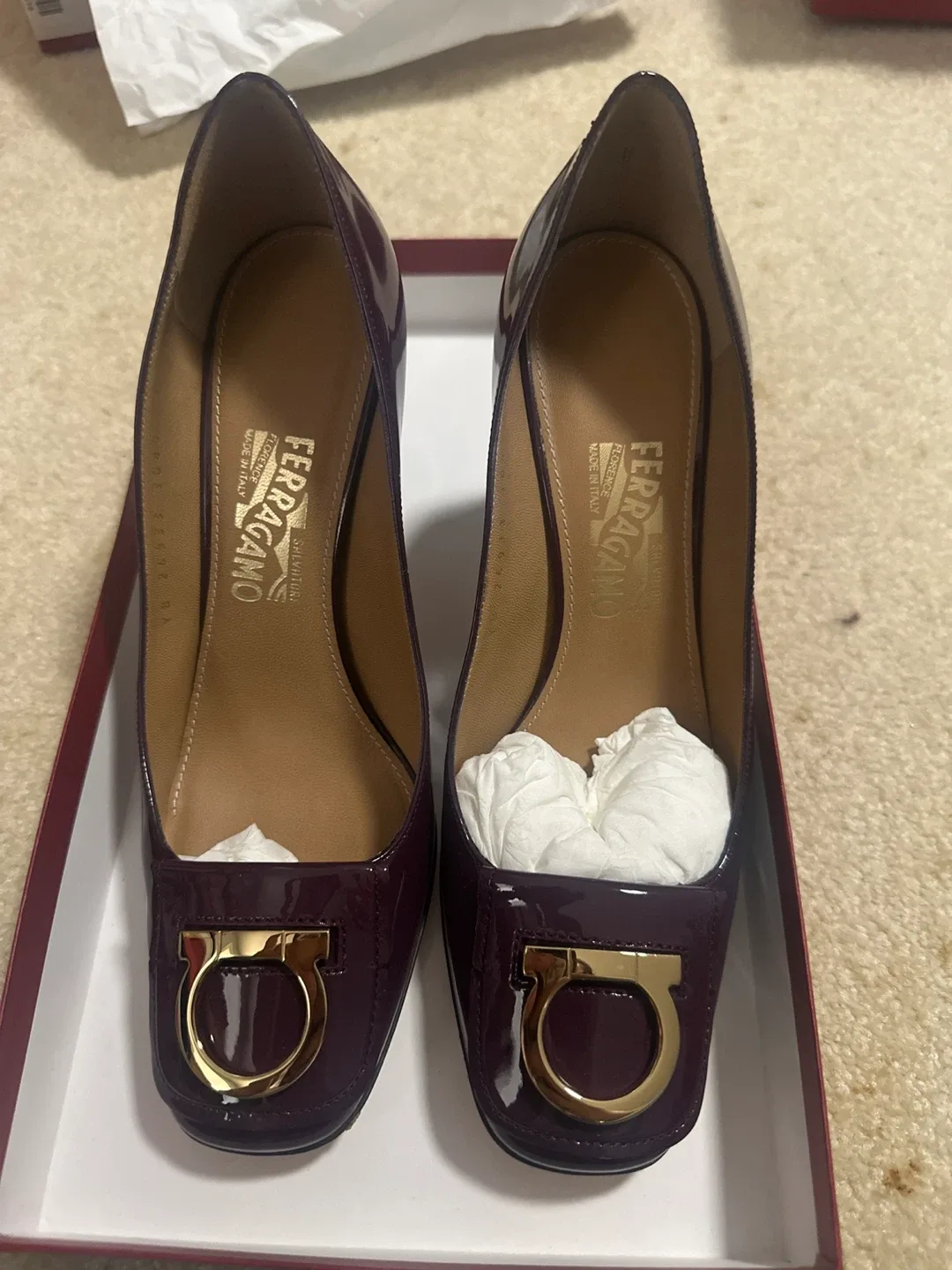 Salvatore Ferragamo Purple Patent Leather Heels thumbnail