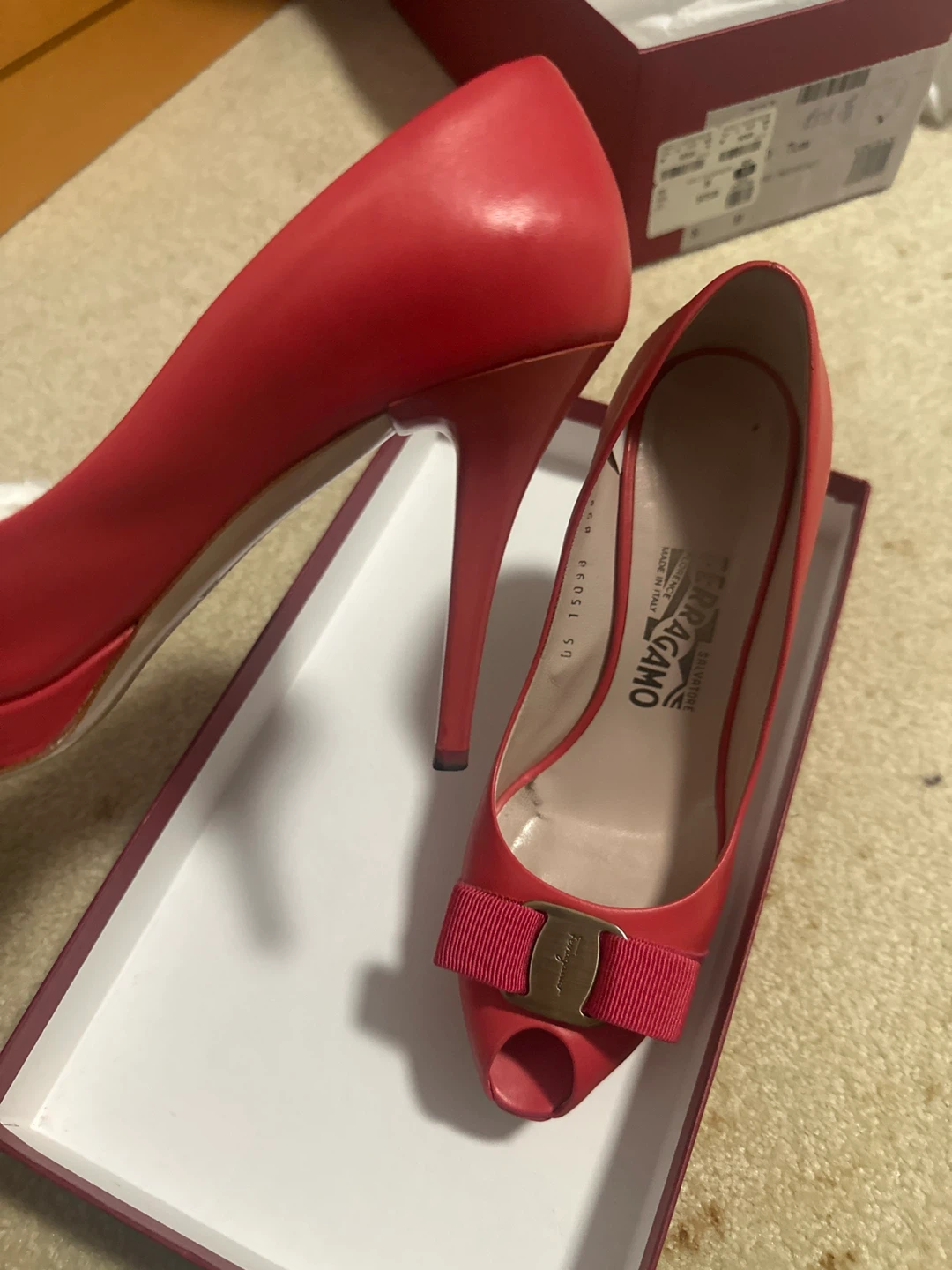 Salvatore Ferragamo Red Leather Heels, Size 5 - photo 2