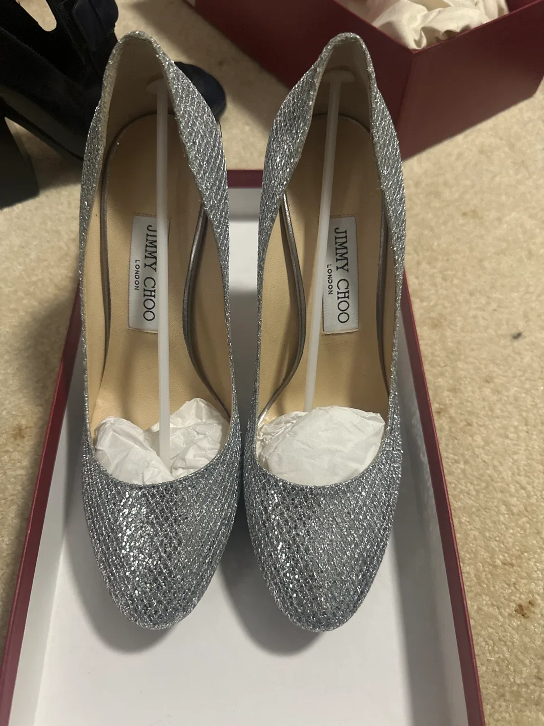 Jimmy Choo Silver Glitter Heels - Size 8 thumbnail