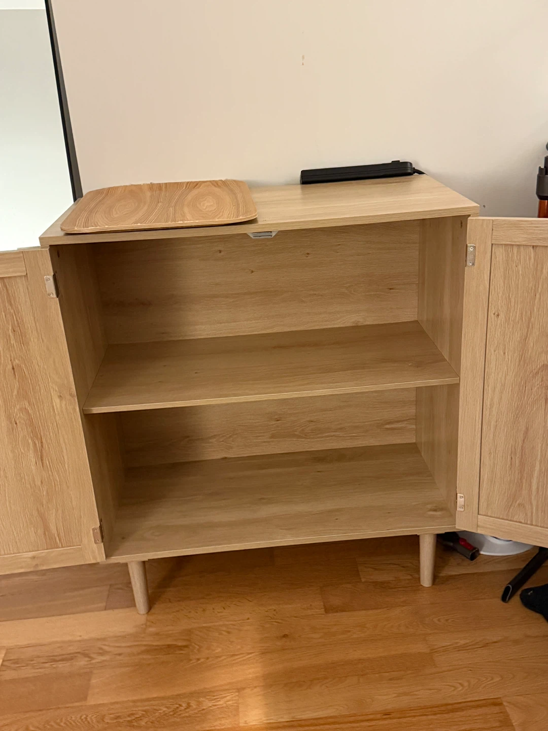 Light Wood Cabinet with Rattan Doors - photo 2