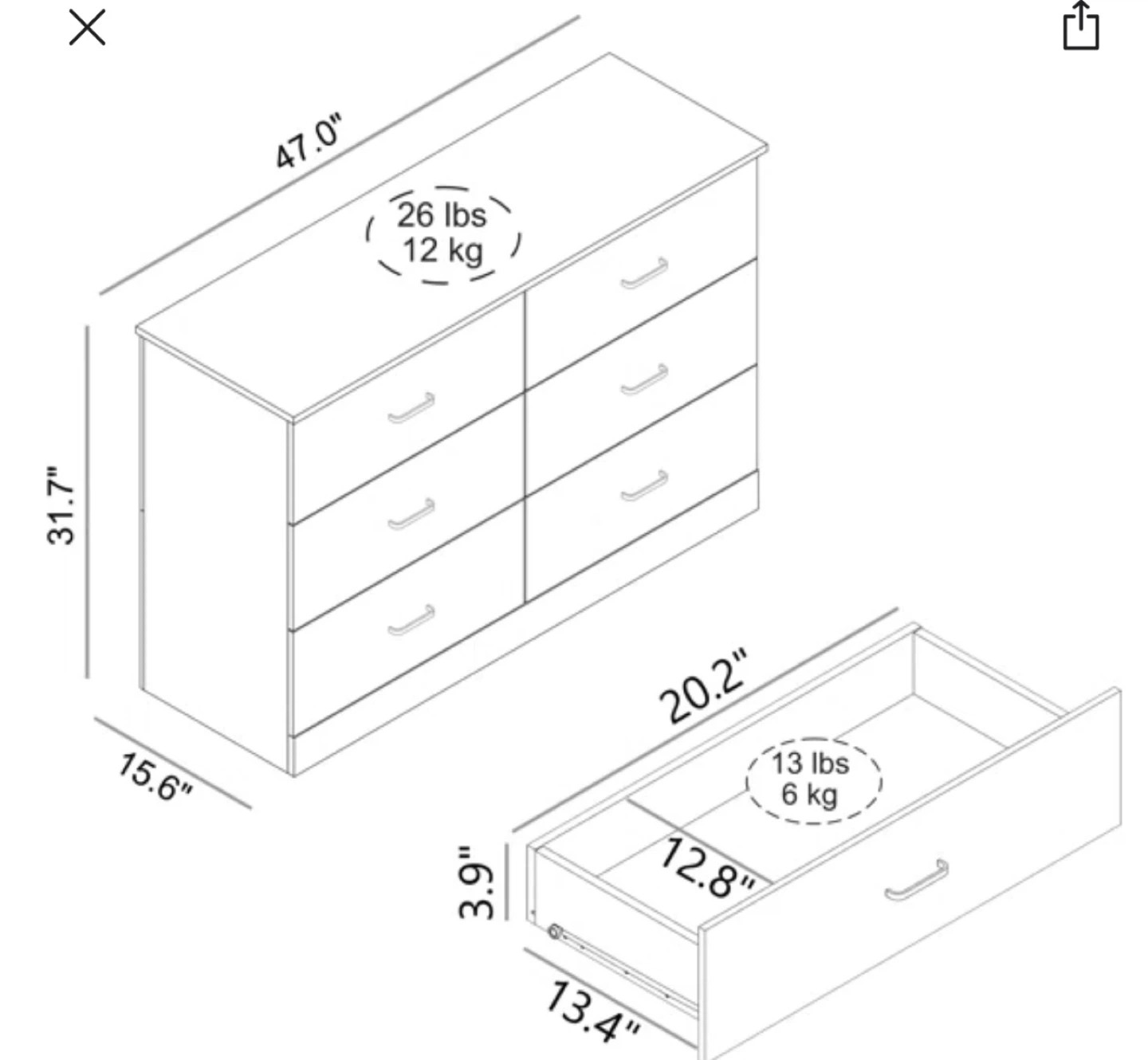 Light Gray 6-Drawer Dresser (47x31.7 in) - photo 3