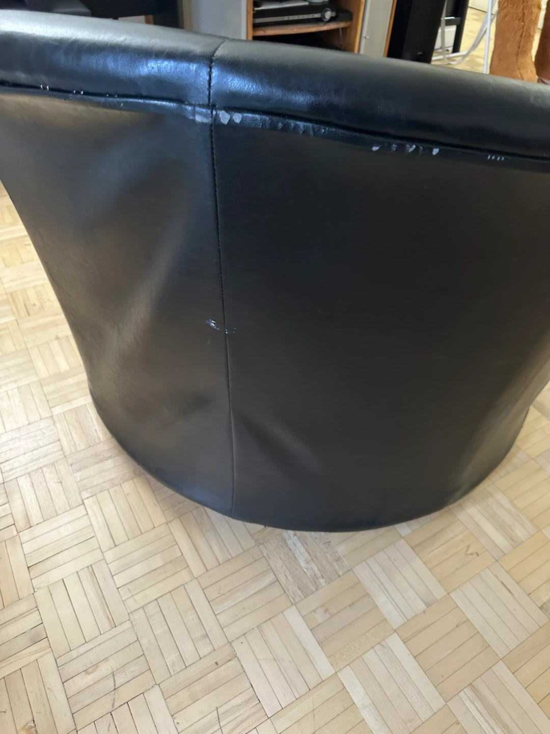Round Swivel Chair - Black Leather & Grey Fabric - photo 4