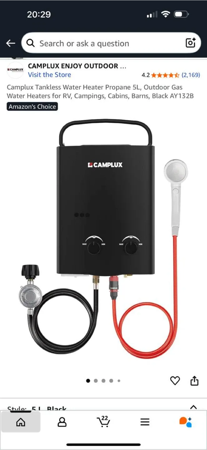 Camplux 5L Outdoor Tankless Propane Water Heater thumbnail