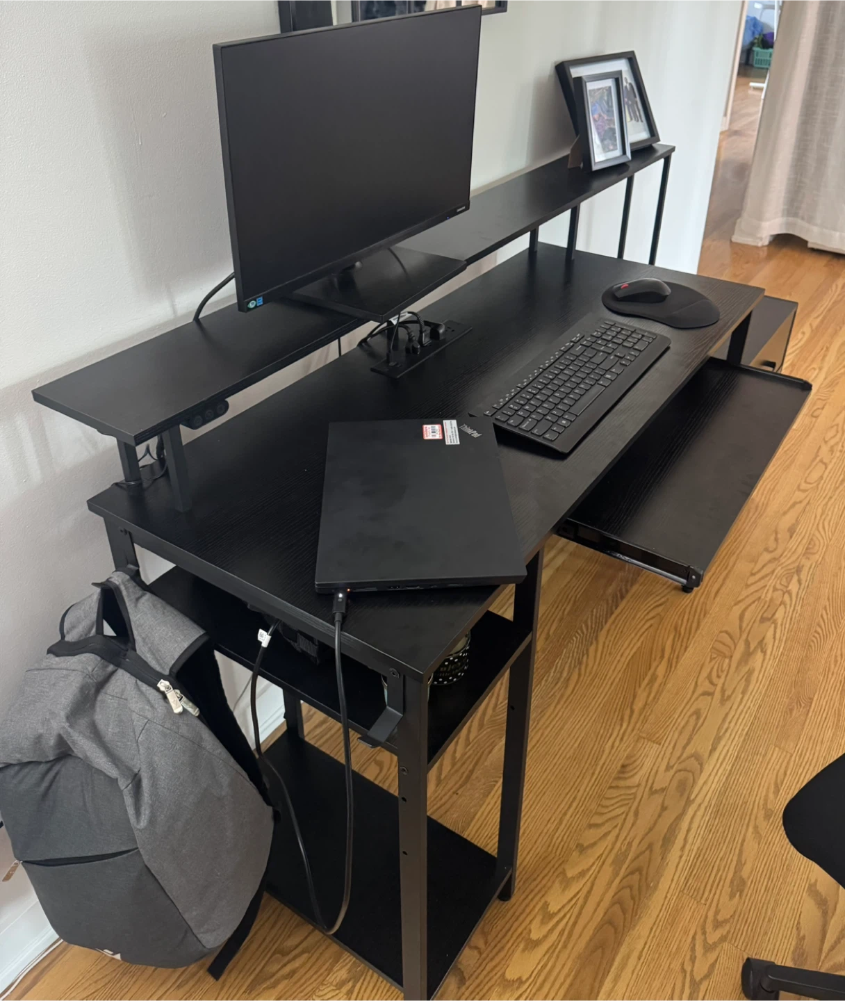 Black Computer Desk with Hutch and Drawers