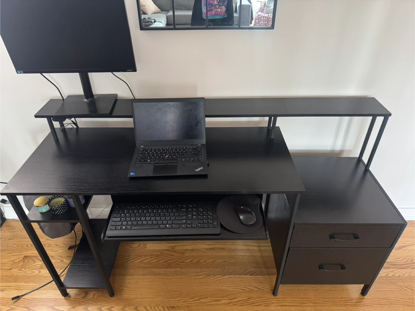 Black Computer Desk with Hutch and Drawers - photo 4