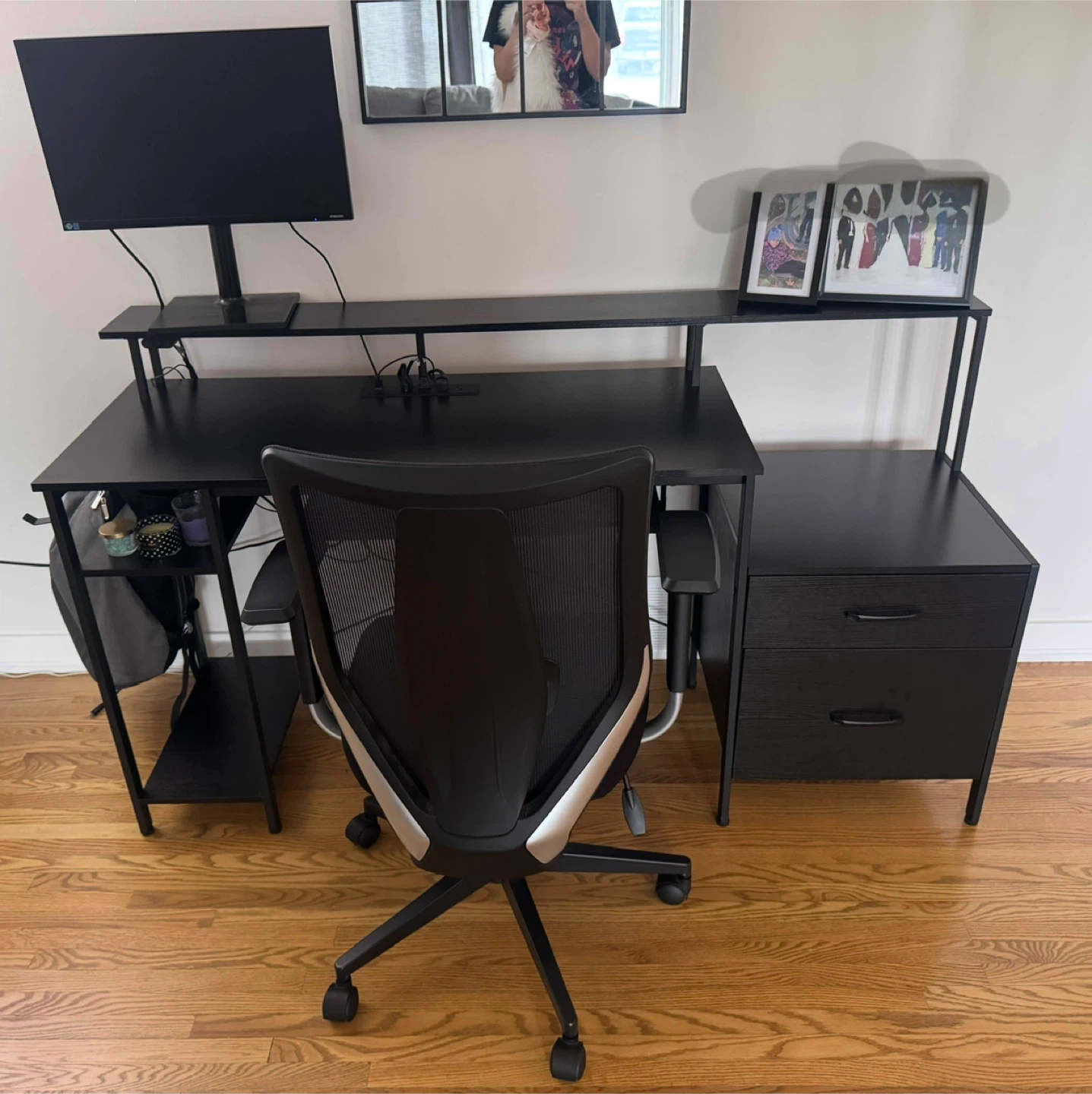Black Computer Desk with Hutch and Drawers - photo 2