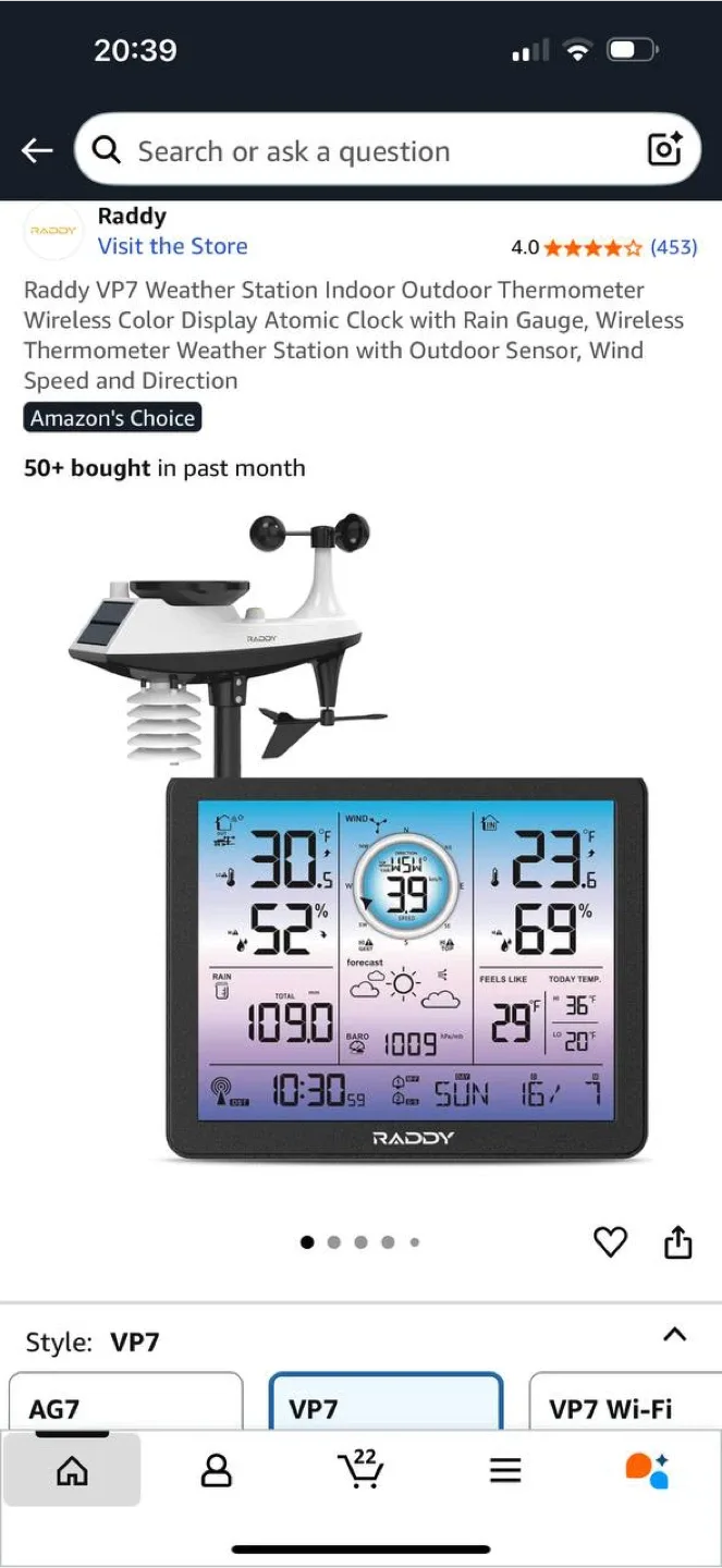 Raddy VP7 Wireless Weather Station 🌦️ ✨ Brand New image indicator(9)