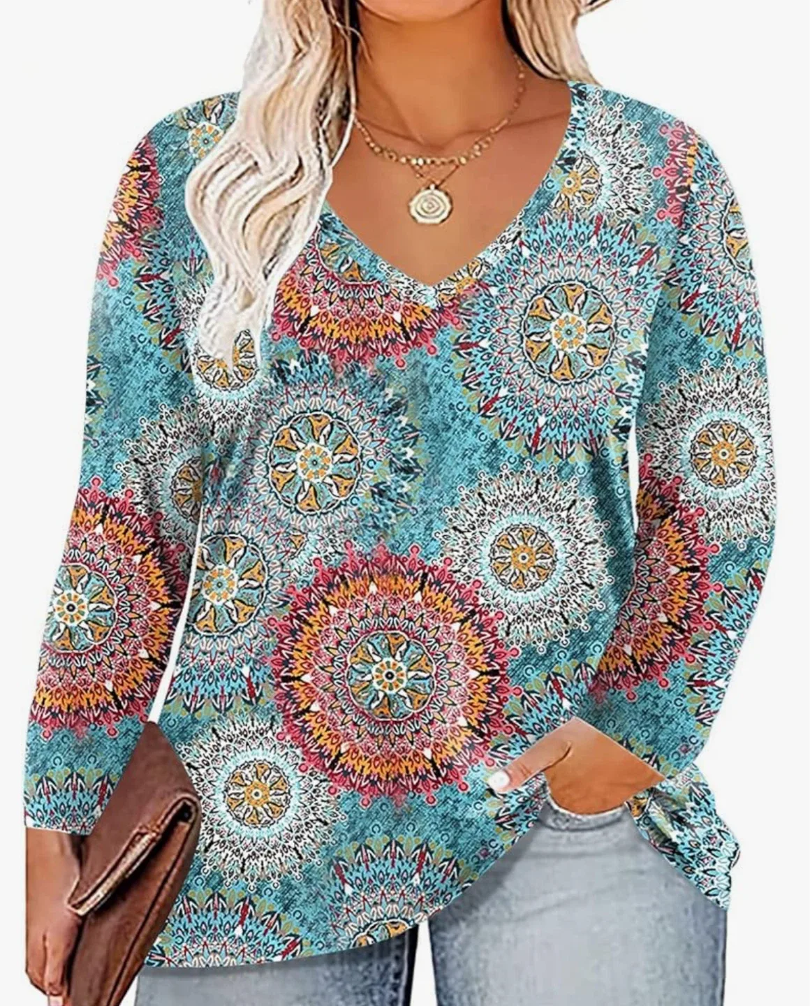 New ROSRISS Plus Size Long Sleeve Shirt Casual V Neck Tunics thumbnail