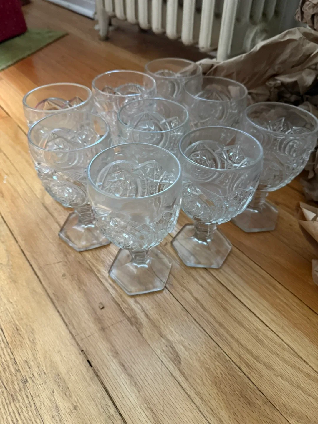 Set of 9 Vintage Pressed Glass Goblets image indicator(3)