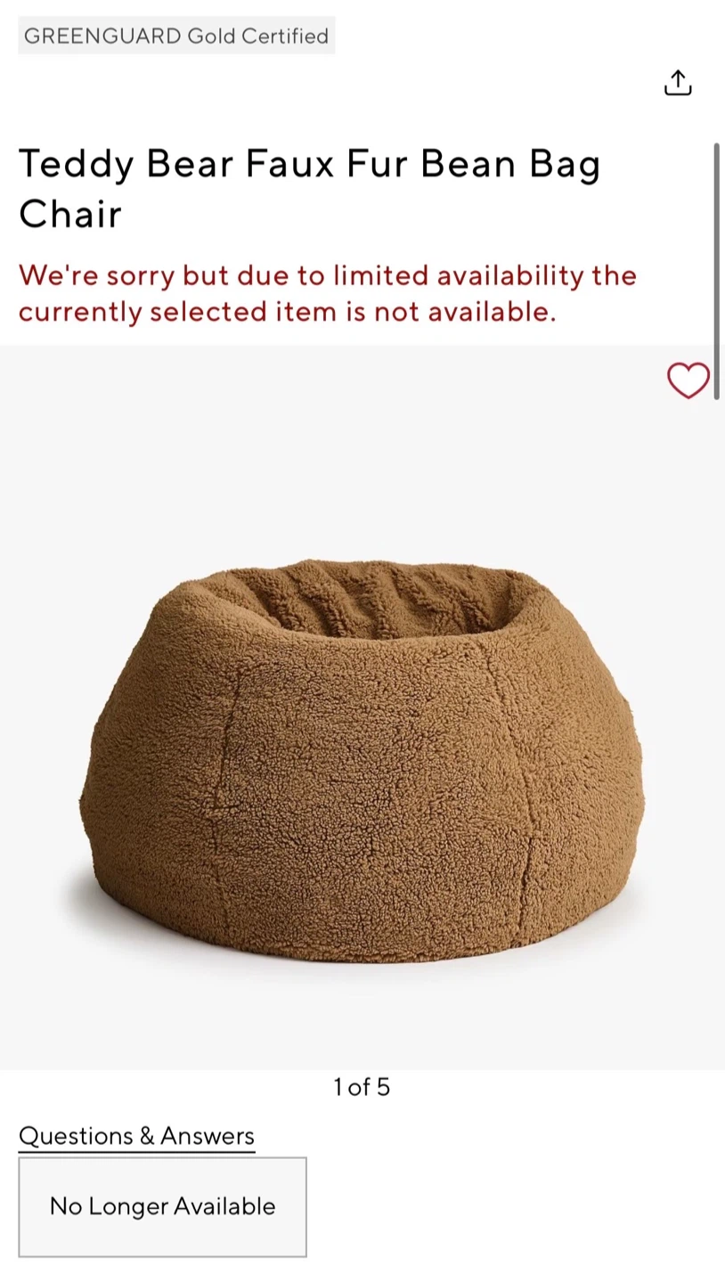 Pottery Barn Teddy Bear Faux Fur Bean Bag Chair - photo 2