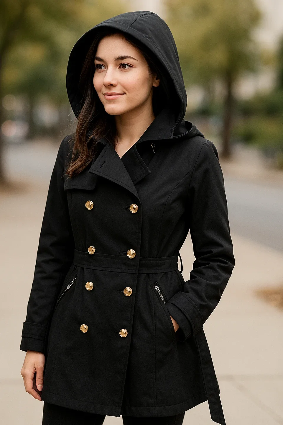 Trench Coat, water repellent w hoodie - Size M thumbnail