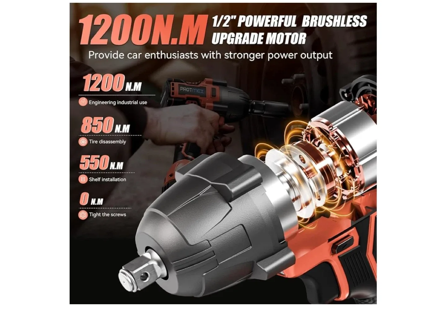 PROTMEX 1/2" Brushless Impact Wrench image indicator(2)