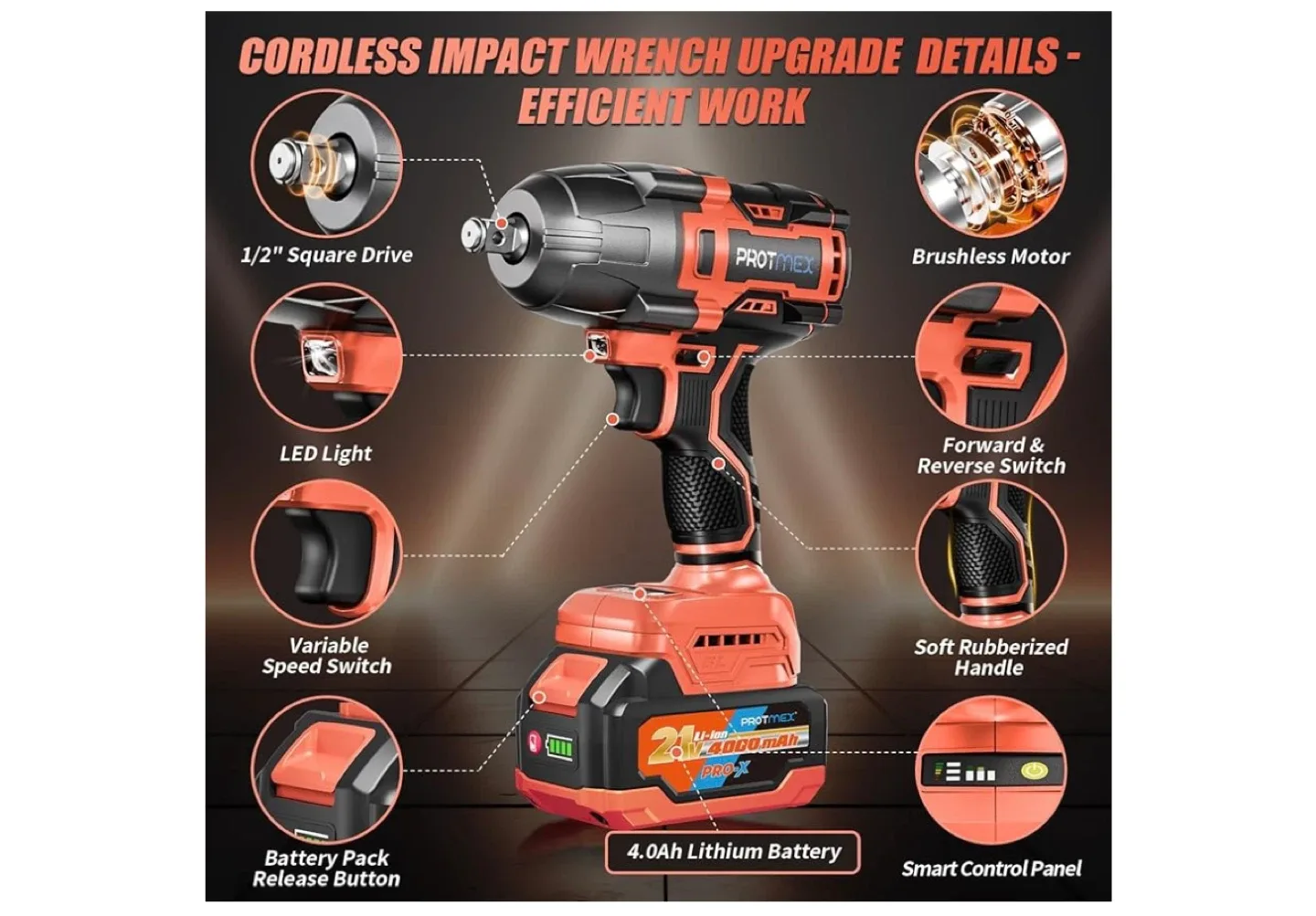 PROTMEX 1/2" Brushless Impact Wrench image indicator(6)