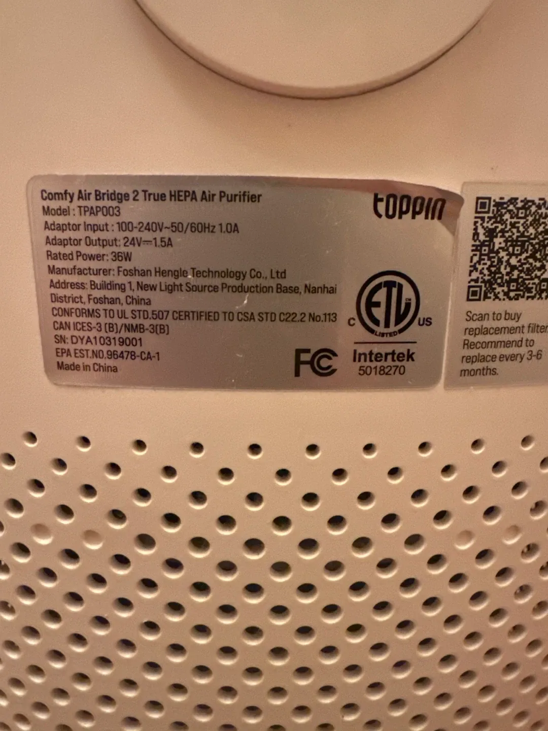 Toppin Air Purifier - White image indicator(3)