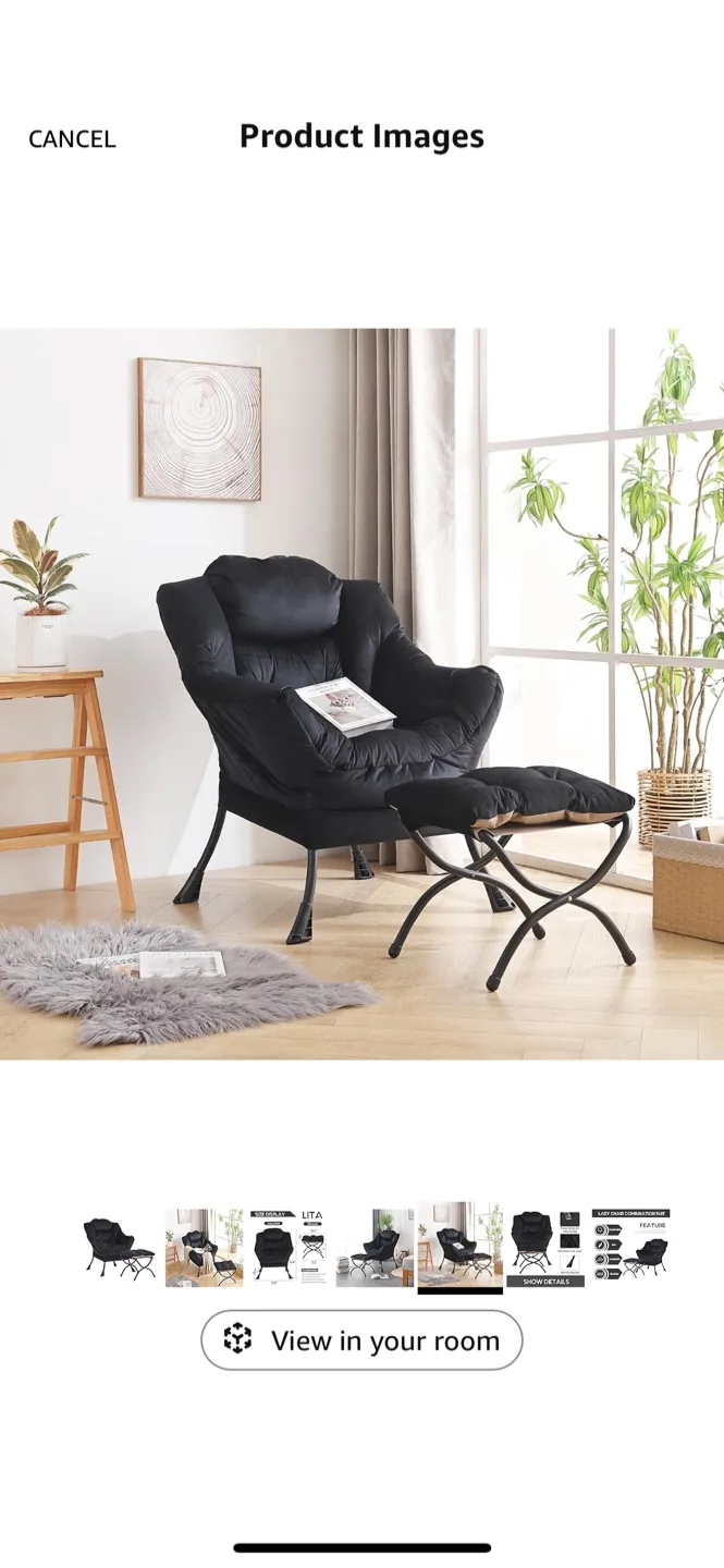 LITA Black Lounge Chair with Ottoman