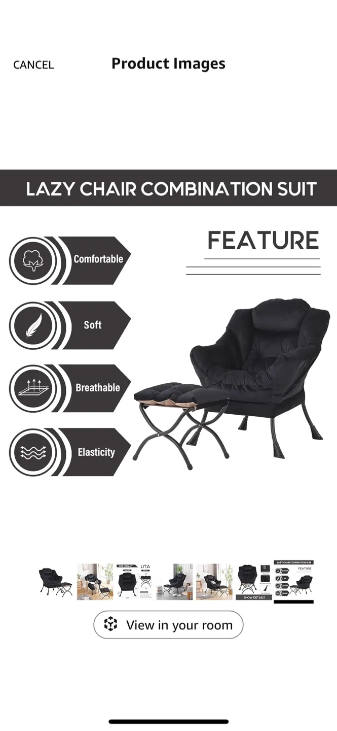 LITA Black Lounge Chair with Ottoman image indicator(8)