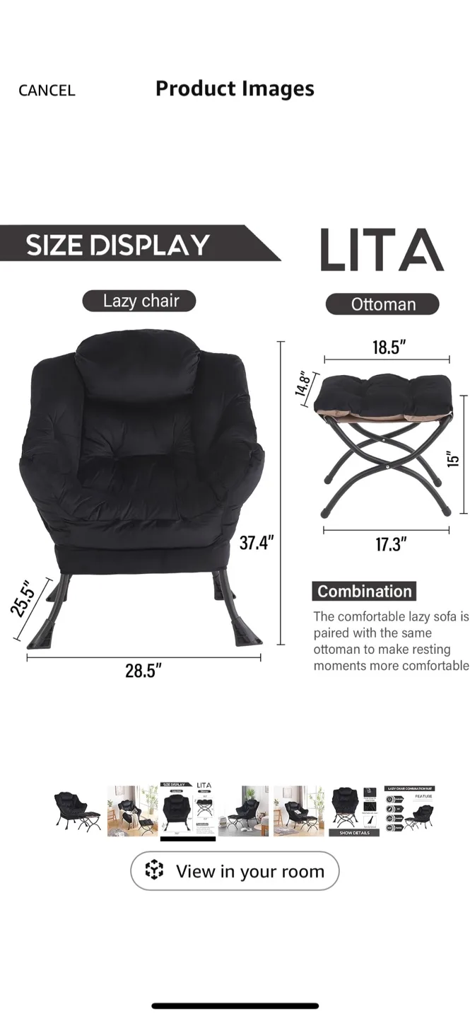 LITA Black Lounge Chair with Ottoman image indicator(5)
