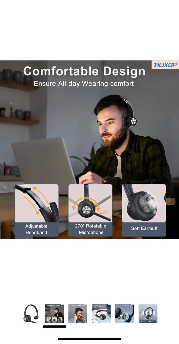 HUXOP Bluetooth 5.2 Headset - Black image indicator(3)