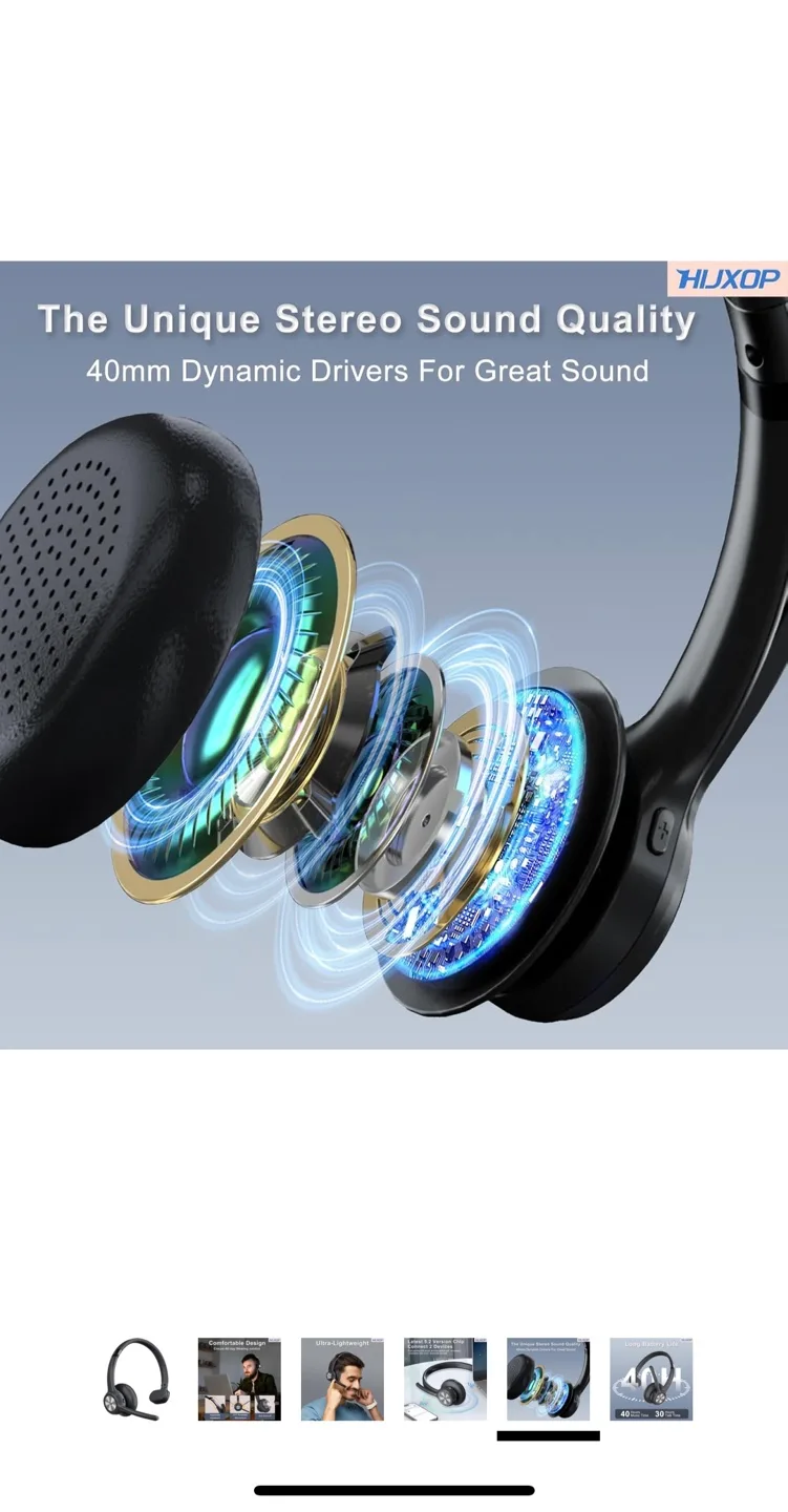HUXOP Bluetooth 5.2 Headset - Black image indicator(5)