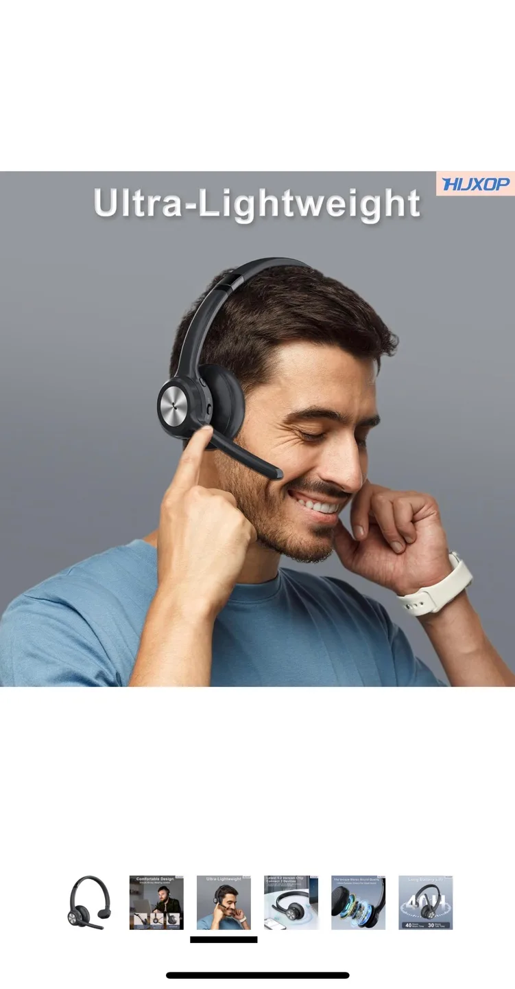 HUXOP Bluetooth 5.2 Headset - Black image indicator(4)