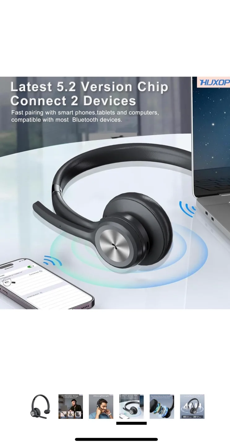 HUXOP Bluetooth 5.2 Headset - Black image indicator(6)
