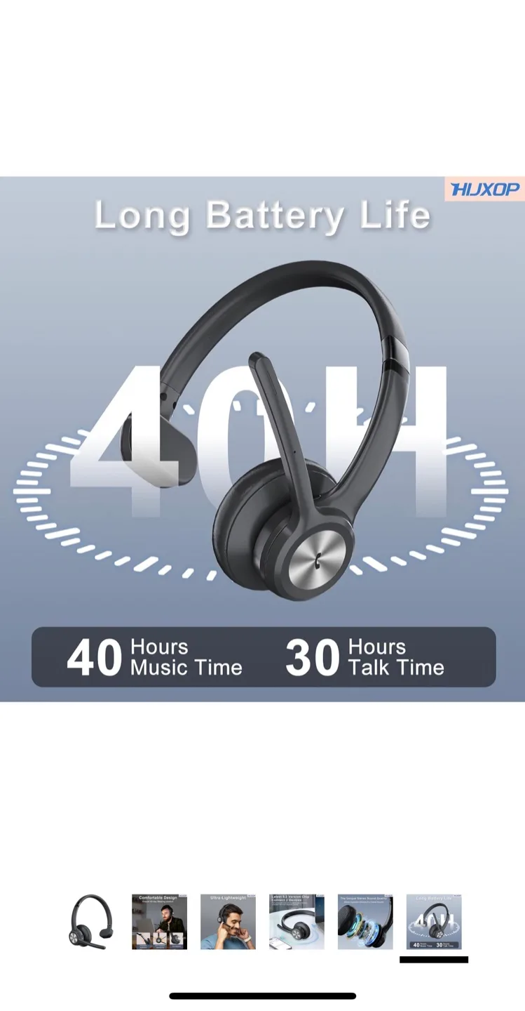 HUXOP Bluetooth 5.2 Headset - Black