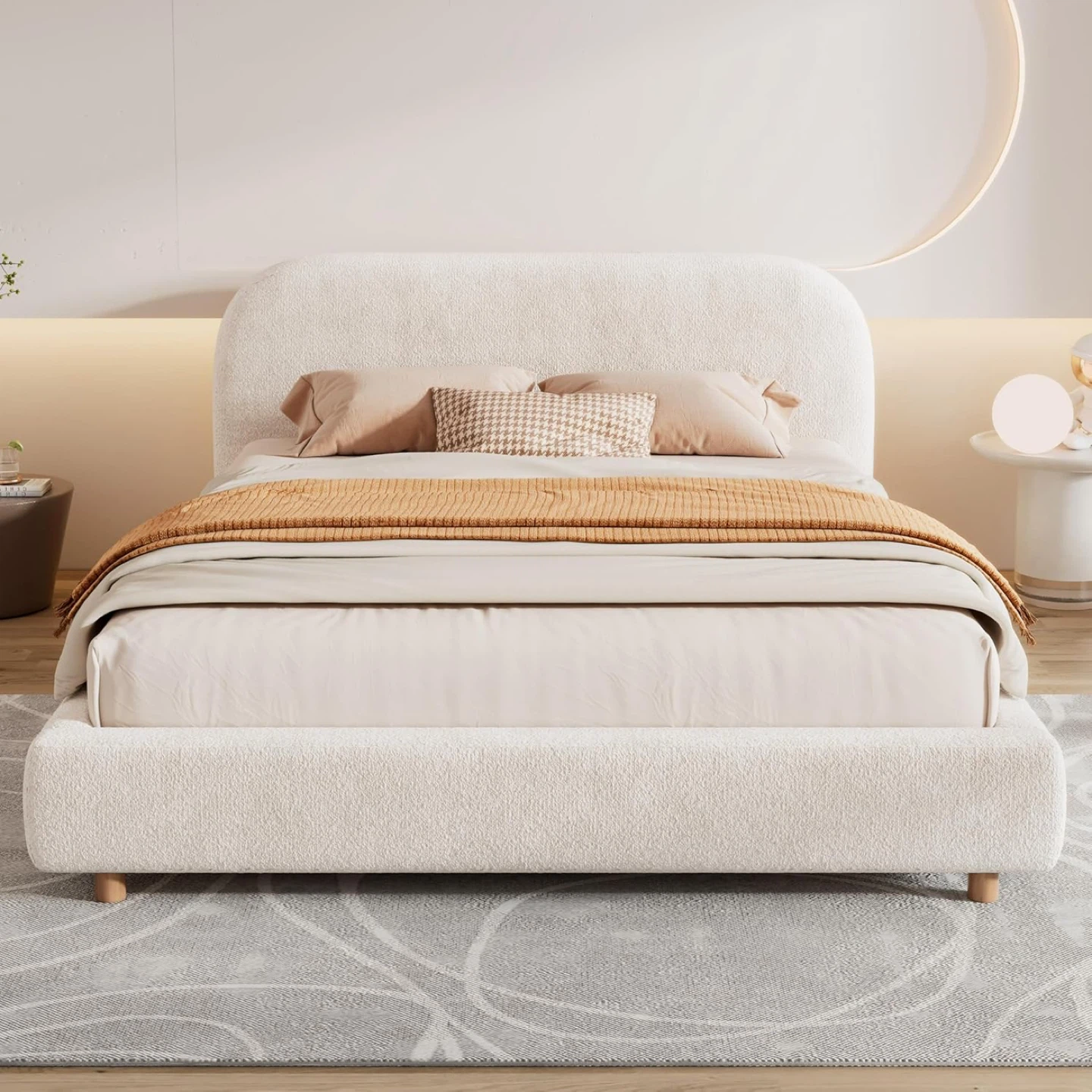 Curve-Shaped Platform Bed with Headboard, Queen Size - photo 2