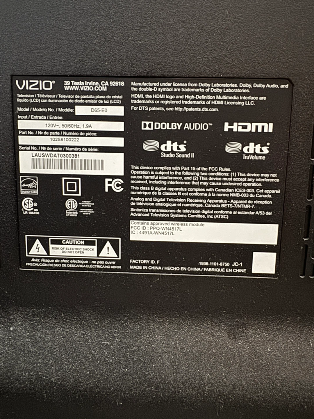 Vizio D65-E0 65" 1080P TV - photo 5