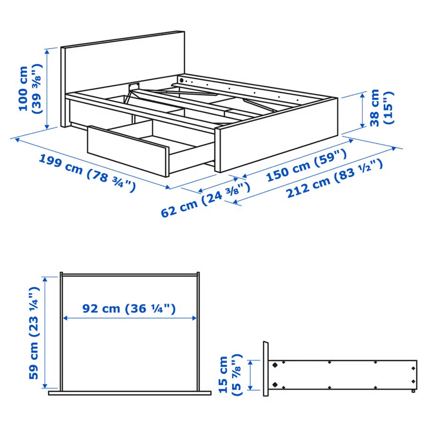 IKEA MALM White Bed Frame (Double, no drawer) image indicator(3)