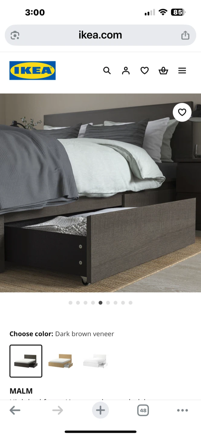 IKEA Malm Bed Storage Drawers - Dark Brown