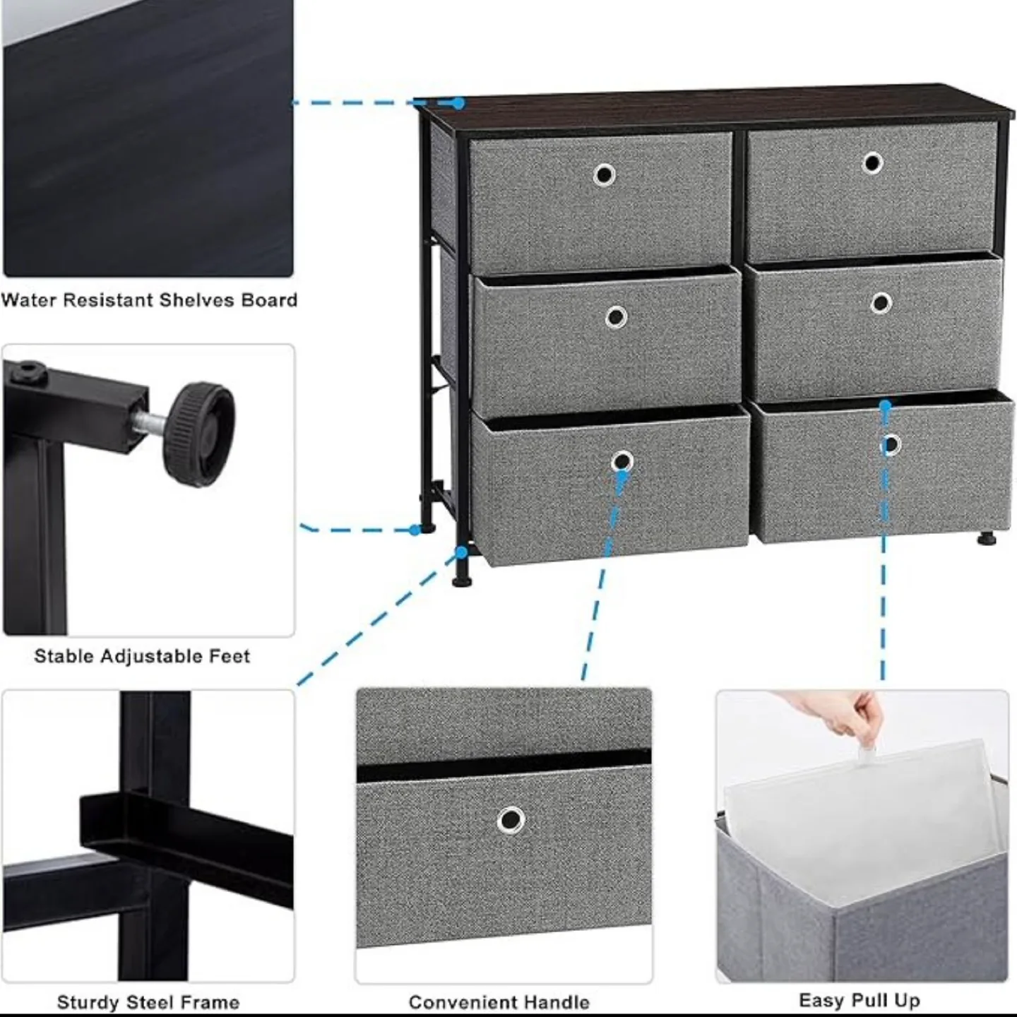 6-Drawer Dresser Storage Tower - Grey image indicator(4)