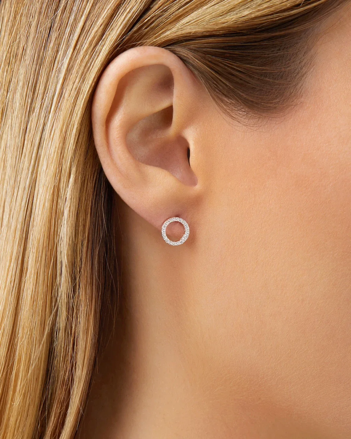 Circle Stud Earrings with Cubic Zirconia in Sterling Silver thumbnail